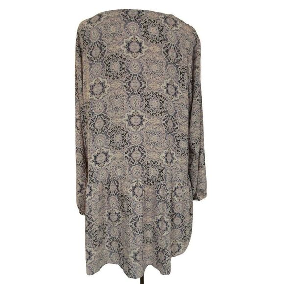 DR2 Muted Print Pullover Tunic Top Hi-Low Hem Long Sleeves Mauve Multi PLUS  1X - Picture 4 of 6